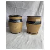 2 hand thrown stoneware pottery vases 6" high