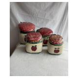 Ceramic lidded, apple canisters sponge ware