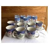 13 Pc. Thomson pottery snowman glasses & mugs
