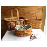 3 Longaberger baskets, w/1 liner, 1 plastic