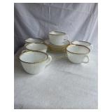 6 Fire-King cups & saucers, shows wear