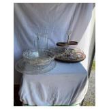 Misc serving dishes, footed platter-12" dia,