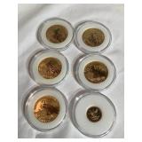 6 pc $5 24 kt gold plated proof coin collection