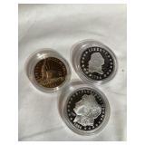 3 Silver plated proof coins, 1986 half dollar