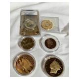 6 Misc gold plated coins, 1793 one cent, double