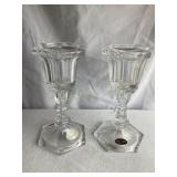 2 DePlomb lead crystal candleholders, 7.5"H