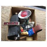 Misc. lot- red heat lamp, gun cleaning kits,
