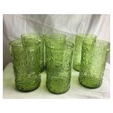 6 Green Lido crinkle? Anchor Hocking glasses,