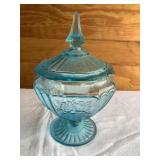 Hocking? Blue depression glass covered candy