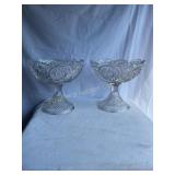 2 Pressed glass compote, pinwheel pattern, 8 1/2 "