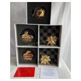 5 Danbury mint annual gold Christmas ornaments