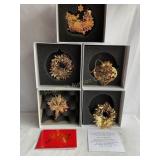 5 Danbury mint annual gold Christmas ornaments