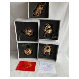 5 Danbury mint annual gold Christmas ornaments