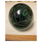 Glass green/ black marble design paperweight- 3"