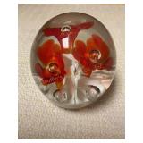 Glass flower paperweight 2 1/2" tall, marked St