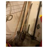 Misc garden tools, shovels, rake, fork etc, shows