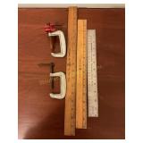 3 rulers, 2 C clamps