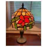 Tiffany style stained glass table lamp, brass