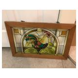 Rooster stained glass window panel framed