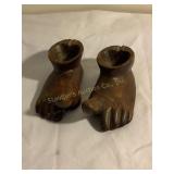 Tag carved wood feet ashtrays, pipe holder, 4x1.5"