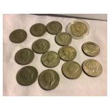 14 Kennedy half dollar coins, 1971-74