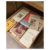 Contents of kitchen drawer- vintage cookbooks-