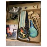 Contents of drawer- Rooster decor- cast trivet,