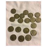 19 Buffalo nickels, dateless, 30