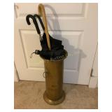 Metal umbrella brass?  bucket (21"H) shows wear,