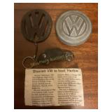 Volkswagen keychain, vintage gas cap etc
