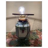 Painted glass base lamp, hexagonal shape, works,