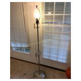 Brushed steel floor lamp w/ scrollwork column