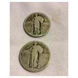 2 Liberty quarters, dates unreadable
