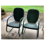 2 Vintage metal fan back outdoor chairs, no