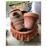 Misc clay pots/planters, largest is 14x11", very
