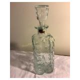 Vtg glass, green tint,  decanter, indented,