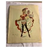 Vtg French can can girl print, 9x12", signed