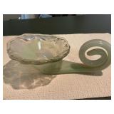 Hand blown green glass cornucopia vase/dish 8" x