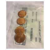 4 Uncirculated Lincoln head cent year set, 2009