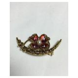 14 kt brooch/pendant, w/enameled & pearl, 1 1/2