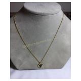 14 kt Necklace, w/heart pendant, blue topaz,