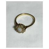 14 kt ladies ring, mother of pearl & diamond,