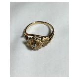 Ladies floral ring w/diamond, tested, size 2 3/4,