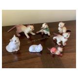 7 Misc cat figurines, largest is 2.5"W, some wear