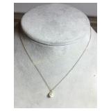 14 kt necklace w/pearl, 15", .04 oz.