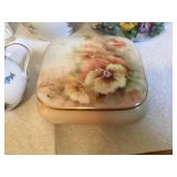 6 Porcelain trinket box,creamers,vases & basket -
