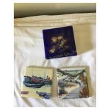 2 Louise Minks signed hand painted tiles & Beames