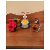 3 pc Disney character toys on wheels