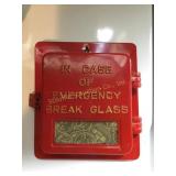 Vtg tin fire emergency alarm bank fake glass 5"x6ï¿½
