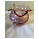 Fenton ruffled glass vase, hand painted, 4.5x3.5"